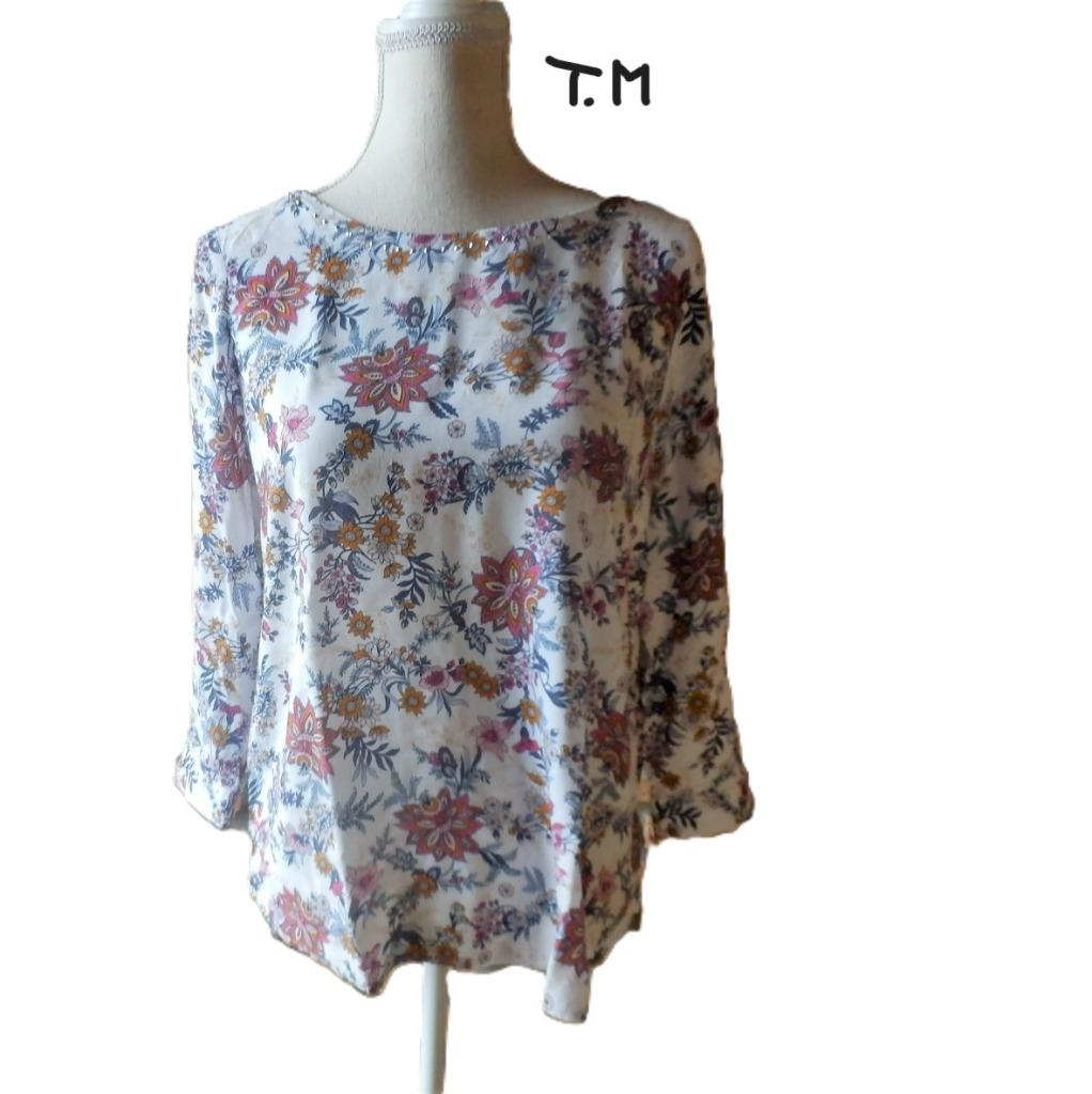 (90) -blouse femme t.38 blanc rose - bréal -, Kleding | Dames, Blouses en Tunieken, Zo goed als nieuw, Maat 38/40 (M), Wit, Ophalen of Verzenden