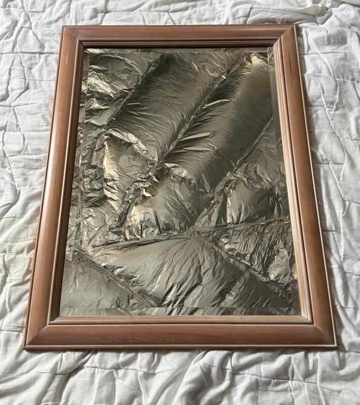 Decoratieve spiegel met dubbele rand + warme houten lijst!, Antiek en Kunst, Antiek | Spiegels, 50 tot 100 cm, Minder dan 100 cm