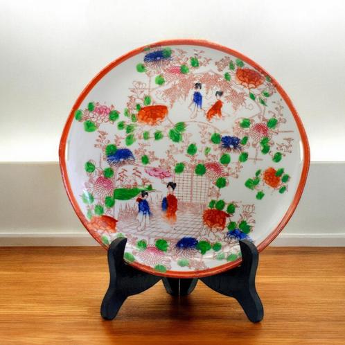 Vintage Japanse handgeschilderde porseleinen taartschaal, Antiek en Kunst, Antiek | Porselein, Ophalen of Verzenden