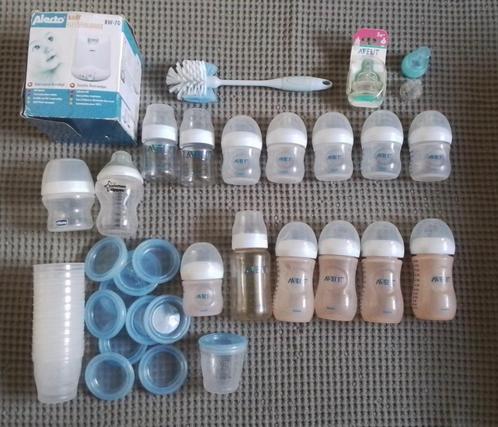 Flessenwarmer, borstel, 15 flessen + 4 NIEUWE speentjes..., Kinderen en Baby's, Babyvoeding en Toebehoren, Gebruikt, Ophalen of Verzenden