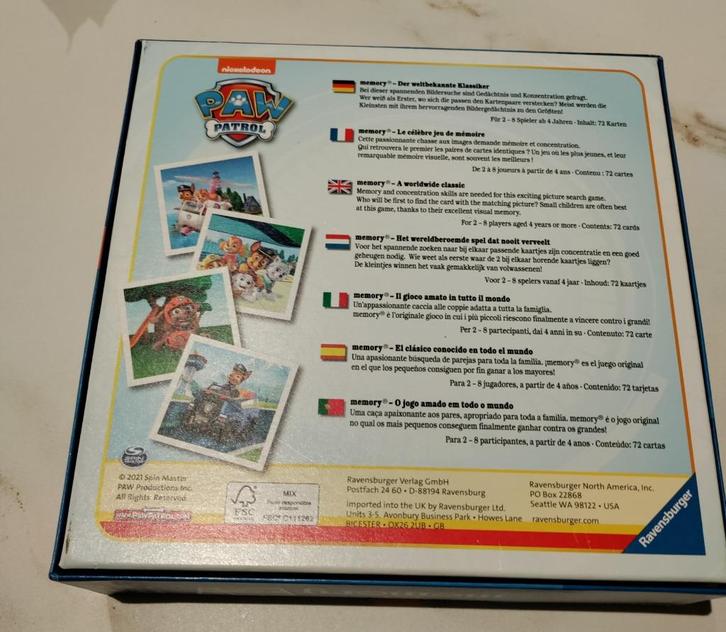 Paw Patrol Memory 72 stuks, zo goed als nieuw., Kinderen en Baby's, Speelgoed | Educatief en Creatief, Zo goed als nieuw, Ontdekken
