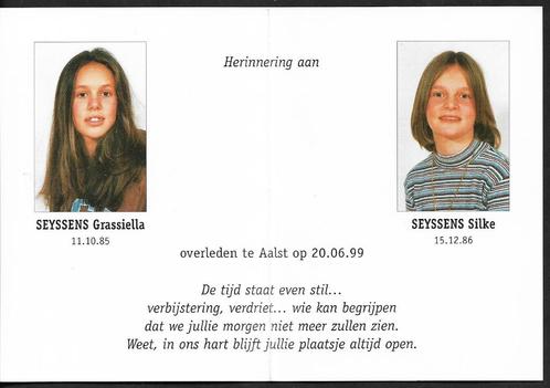 Bidprentje Grassiella en Silke SEYSSENS - Vermoord in Aalst, Verzamelen, Bidprentjes en Rouwkaarten, Bidprentje, Ophalen of Verzenden