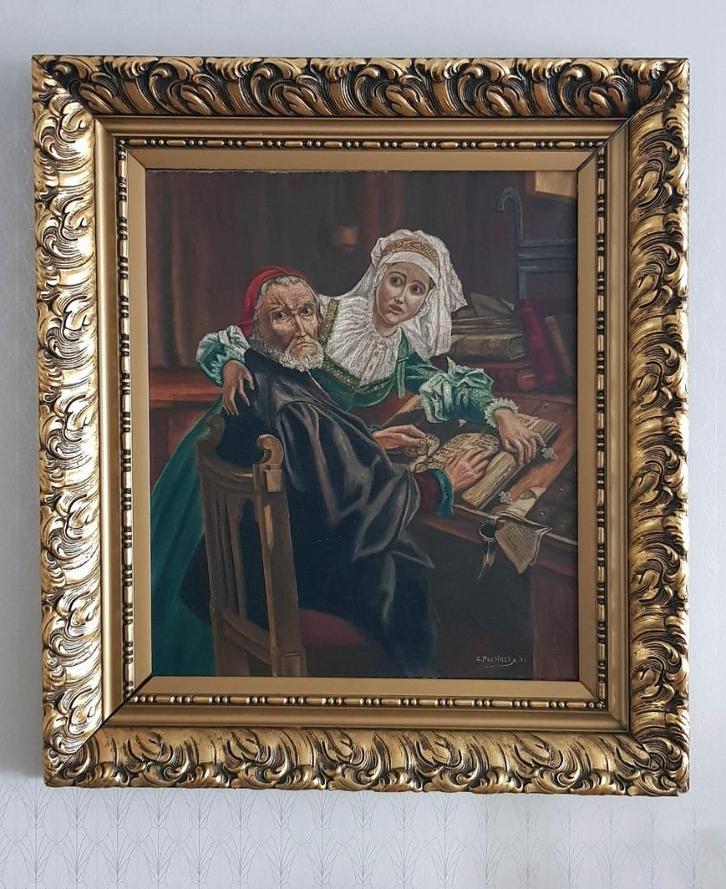 Schilderij Karel Ooms. De verboden lezing, Antiek en Kunst, Kunst | Schilderijen | Klassiek, Ophalen