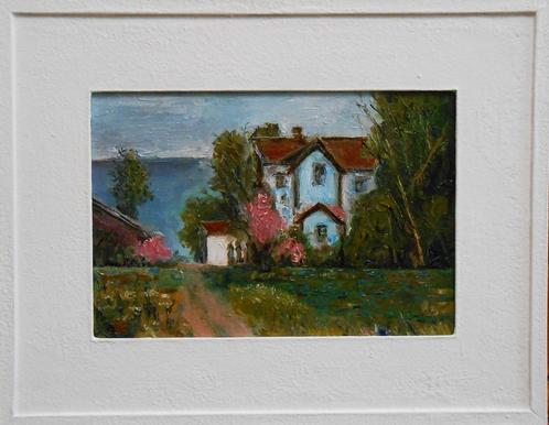 "Huis in het Woods" Ingelijst schilderij, Antiek en Kunst, Kunst | Schilderijen | Modern, Verzenden