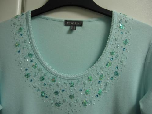 Lichtturquoise T-shirt met LM en strass van Street One, 40, Kleding | Dames, T-shirts, Zo goed als nieuw, Ophalen of Verzenden