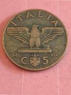ITALIE 5 Centesimi 1941 R, Timbres & Monnaies, Monnaies | Europe | Monnaies non-euro, Enlèvement ou Envoi, Monnaie en vrac, Italie