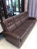 Donkerbruine lederen driezit + 2x eenzit + salontafel, Huis en Inrichting, Ophalen, Gebruikt, Rechte bank, Leer