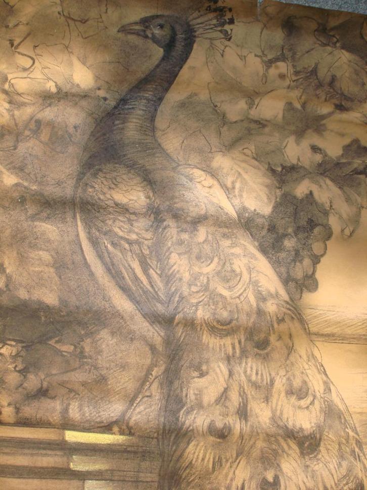 L pastel lavis houtskool Van Doren 1927/28 pauw Art Nouveau, Antiek en Kunst, Kunst | Schilderijen | Klassiek, Ophalen of Verzenden