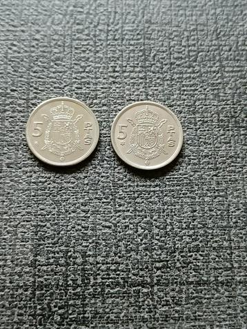 Spanje.5 ptas van 1975 ( 3x ) + 1983 ( 2x ). beschikbaar voor biedingen
