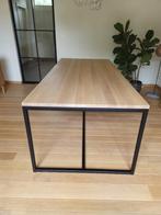 Massief eiken tafel met zwart metalen frame, Huis en Inrichting, Tafels | Eettafels, Ophalen, 200 cm of meer, Vijf personen of meer