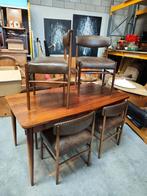 Vintage uitschuifbare tafel en 6 stoelen, Huis en Inrichting, Ophalen of Verzenden, Gebruikt