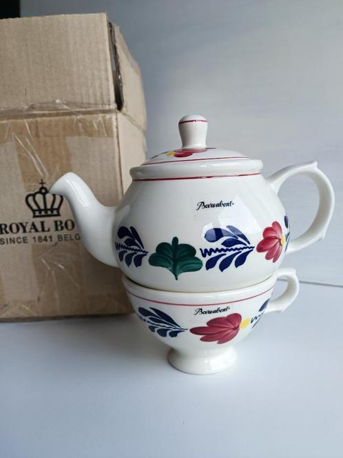 Boch Boerenbont vintage theepot + beker (België), Huis en Inrichting, Keuken | Servies, Nieuw, Kop(pen) en/of Schotel(s), Boerenbont