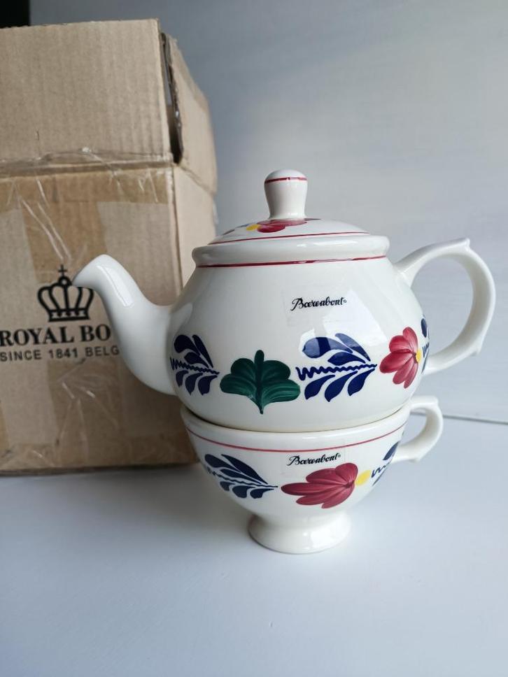 Boch Boerenbont vintage theepot + beker (België), Huis en Inrichting, Keuken | Servies, Nieuw, Kop(pen) en/of Schotel(s), Boerenbont