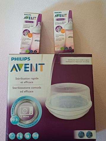 Ongebruikte Philips Avent Stérilisator en 2 flesjes