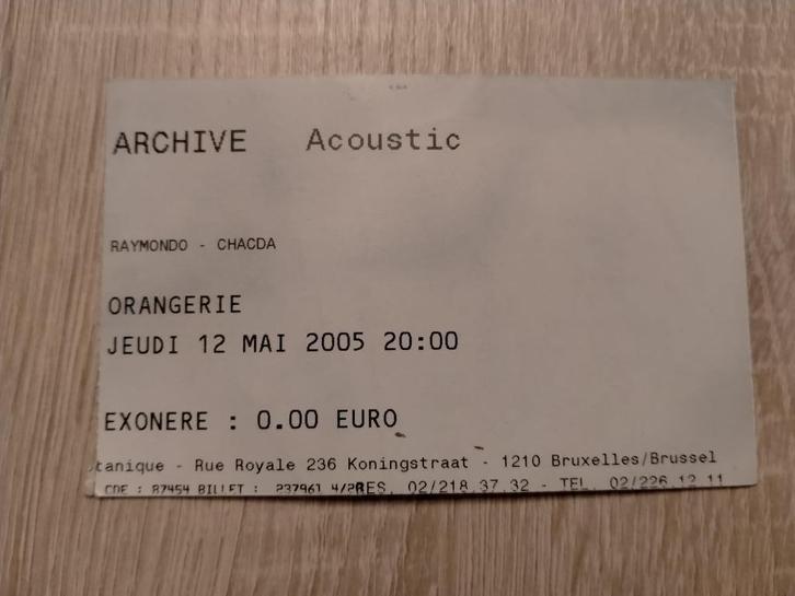 Concertticketarchief 'Acoustic' Botanique (Brussel) 2005, Verzamelen, Muziek, Artiesten en Beroemdheden, Gebruikt, Overige typen