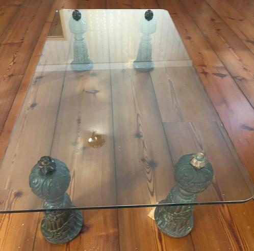 van glas salontafel en verschillende bijzet tafeltjes, Huis en Inrichting, Tafels | Salontafels, Teakhout, Glas, Ophalen