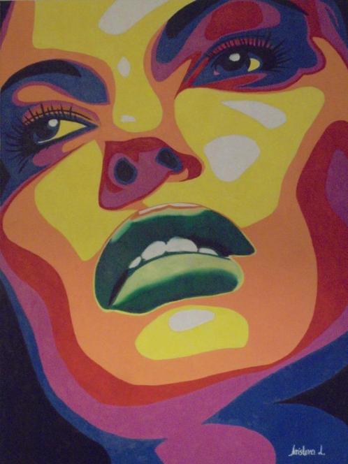 olieschilderij popart face (60x80cm), Antiek en Kunst, Kunst | Schilderijen | Modern, Ophalen of Verzenden