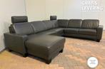 GRATIS LEVERING HEEL BE Mooi Echt Leer Zwart U-Bankstel, Hoekbank, 300 cm of meer, Leer, Ophalen of Verzenden