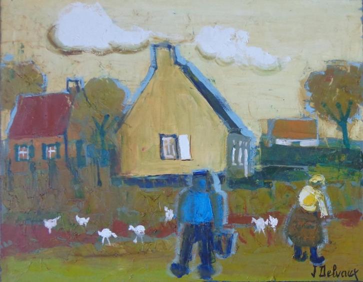 JACQUES DELVAUX / BOERENKOPPEL / OLIEVERF DOEK / 72x88cm KAD, Antiek en Kunst, Kunst | Schilderijen | Modern, Ophalen