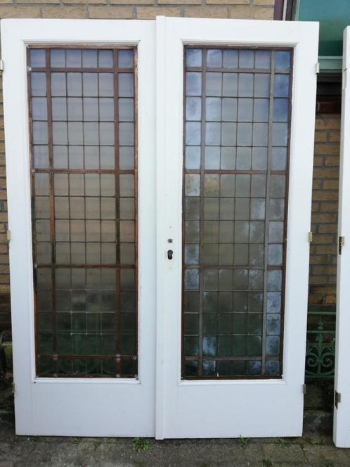 209hx 152/161,5/157br Drie sets dubbele deuren glas in koper, Doe-het-zelf en Bouw, Deuren en Vliegenramen, Binnendeur, 200 tot 215 cm