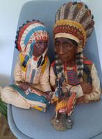 Indianen beelden: 2 opperhoofden en 1 krijger, Antiquités & Art, Art | Sculptures & Bois, Enlèvement ou Envoi