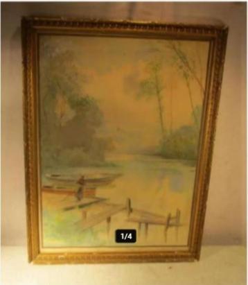 Mooi Oud Aquarel 'Vrouw aan de Steiger' - F Joseph beschikbaar voor biedingen