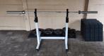 Bench press/ squat rek + vloer + schijven, Sport en Fitness, Fitnessmaterialen, Ophalen
