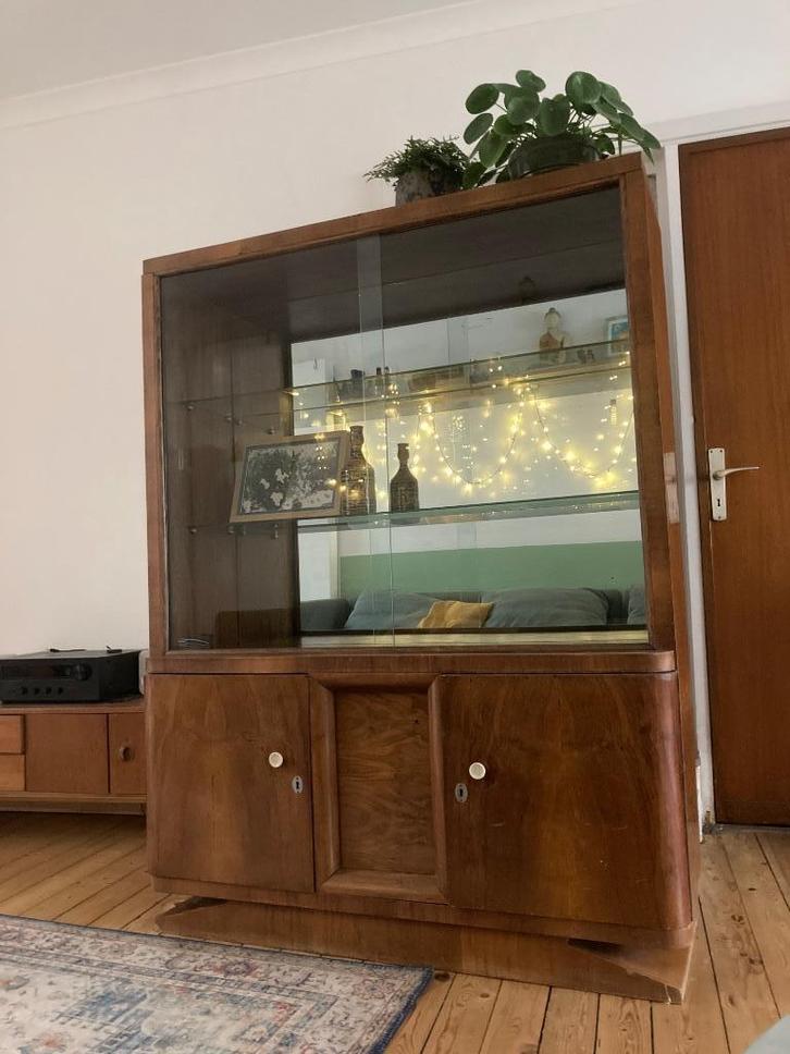Vintage vitrine kast, Huis en Inrichting, Kasten | Vitrinekasten, Gebruikt, 100 tot 150 cm, 100 tot 150 cm, 25 tot 50 cm, Ophalen