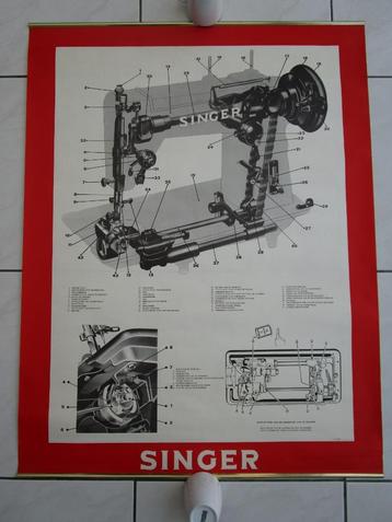 Vintage, poster naaimachine Singer beschikbaar voor biedingen