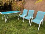 Ensemble de jardin – table en verre + 3 chaises assorties, Jardin & Terrasse, Enlèvement ou Envoi, Métal