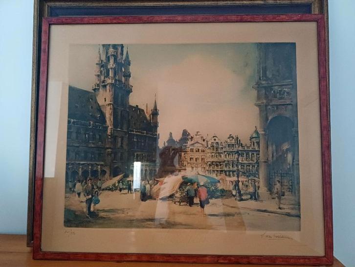 S. van gelderen – Litho Grote markt Brussel, Antiek en Kunst, Kunst | Litho's en Zeefdrukken, Ophalen