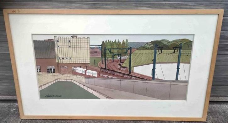 Aquarelle métro delta Auderghem signe Léon michiels, Antiek en Kunst, Kunst | Schilderijen | Klassiek, Ophalen of Verzenden