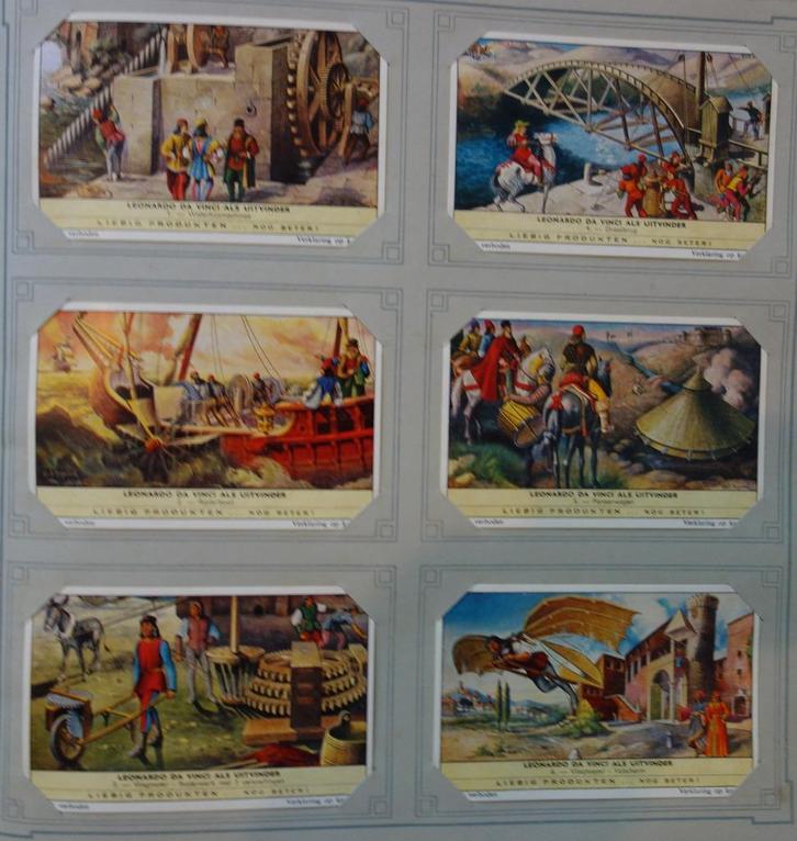 Set Liebig Prenten Leonardo Da Vinci als uitvinder (1962)., Verzamelen, Foto's en Prenten, Zo goed als nieuw, Prent, Overige onderwerpen