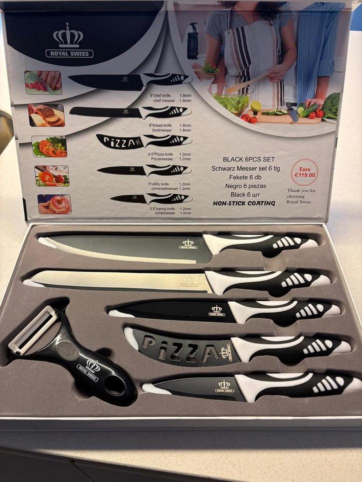 Nieuwe Royal Swiss 6-delige messenset – nog in doos!, Maison & Meubles, Cuisine | Couverts, Neuf, Enlèvement