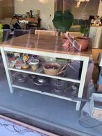 Tornviken keukeneiland met RVS planken + 2 rotan barkrukken, Enlèvement, Utilisé
