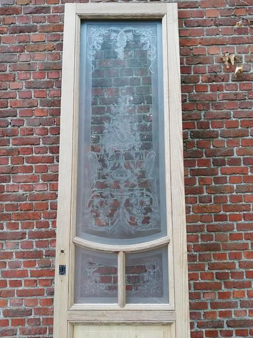 257hx70br Hoge smalle deur met prachtig geetst glas, bloemen, Antiquités & Art, Antiquités | Autres Antiquités, Enlèvement