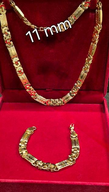Verguld gouden gold plated 11mmbreed stoere ketting+armband  beschikbaar voor biedingen