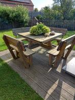 tuintafel met vaste banken, Tuin en Terras, Tuintafels, Ophalen, Zo goed als nieuw, Vierkant, Hout