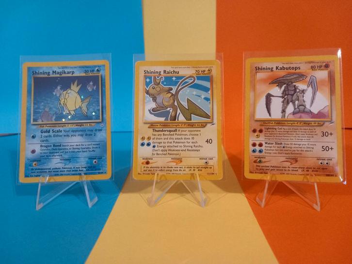 Pokemon| Shining Magikarp, Raichu en Kabutops, Hobby en Vrije tijd, Verzamelkaartspellen | Pokémon, Gebruikt, Meerdere kaarten
