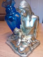 Oud verzilverd beeld Maagd Maria met kind en blauwe vaas, Ophalen