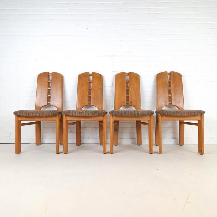 4x vintage Lübke stoelen brutalist jaren 70 mid century, Maison & Meubles, Chaises, Bois, Tissus, Enlèvement