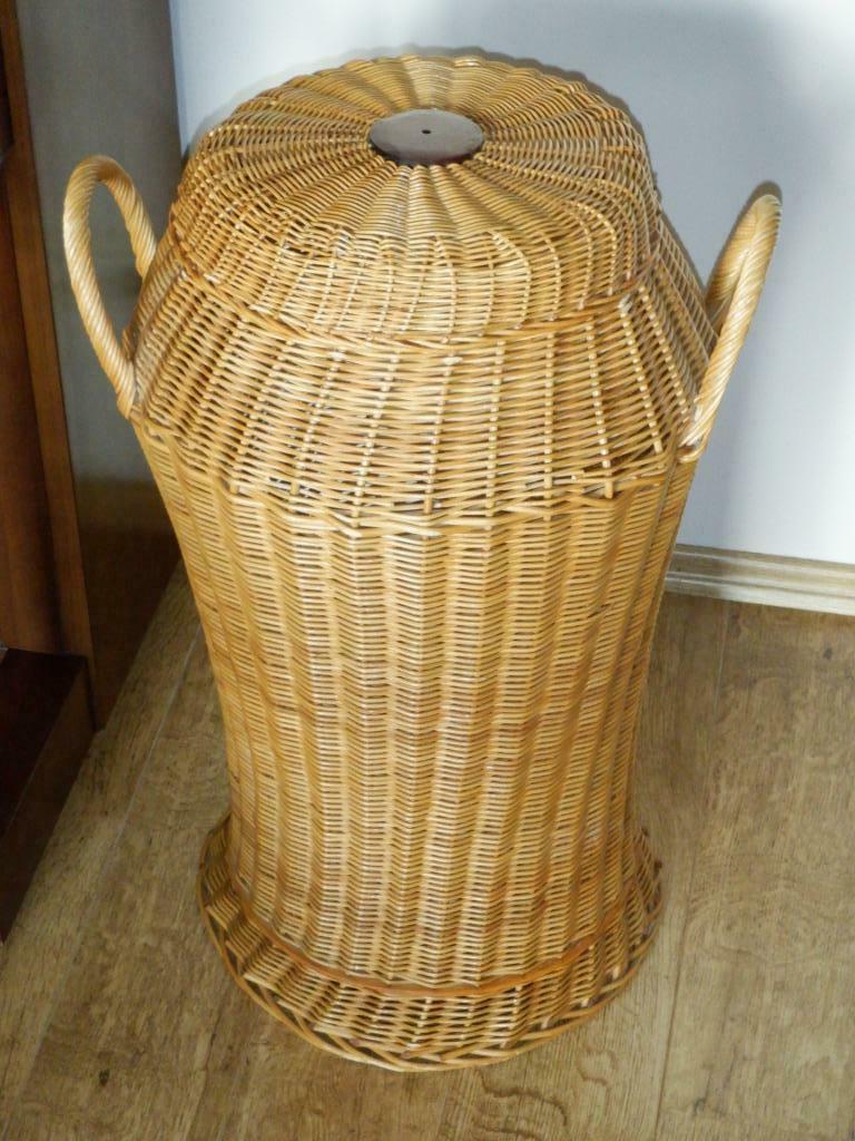 handgemaakte rieten mand met deksel en handvaten - als nieuw, Ophalen, Mand, Rond, Zo goed als nieuw