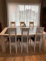 Massief houten eettafel+ 8 stoelen, Ophalen, 100 tot 150 cm, Eikenhout, Nieuw
