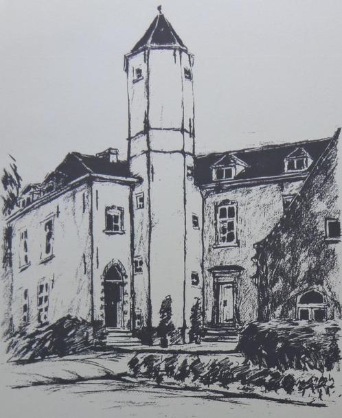 ERIC ROETS / KASTEEL DESTELBERGEN / ZW-W ZEEFDRUK / 57x37cm, Antiek en Kunst, Kunst | Litho's en Zeefdrukken, Ophalen of Verzenden