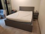 Ikea malm met opberglades, lattenbodem, matras, dekmatras, Ophalen, Tweepersoons, 140 cm, Zo goed als nieuw