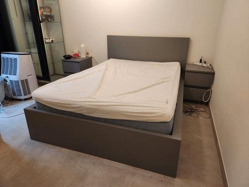 Ikea malm met opberglades, lattenbodem, matras, dekmatras, Huis en Inrichting, Slaapkamer | Bedden, Zo goed als nieuw, Tweepersoons