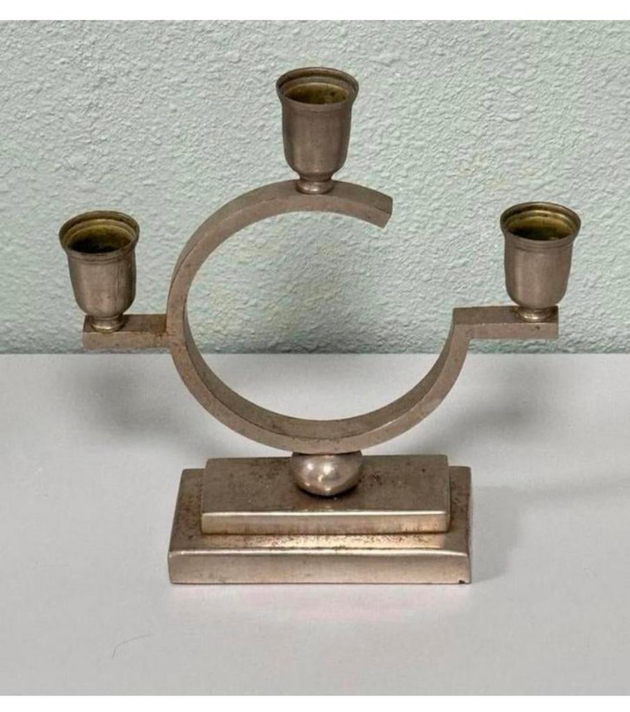 Antieke Just Andersen tin tinnen driedelige kandelaar diearm, Antiek en Kunst, Antiek | Kandelaars, Ophalen of Verzenden