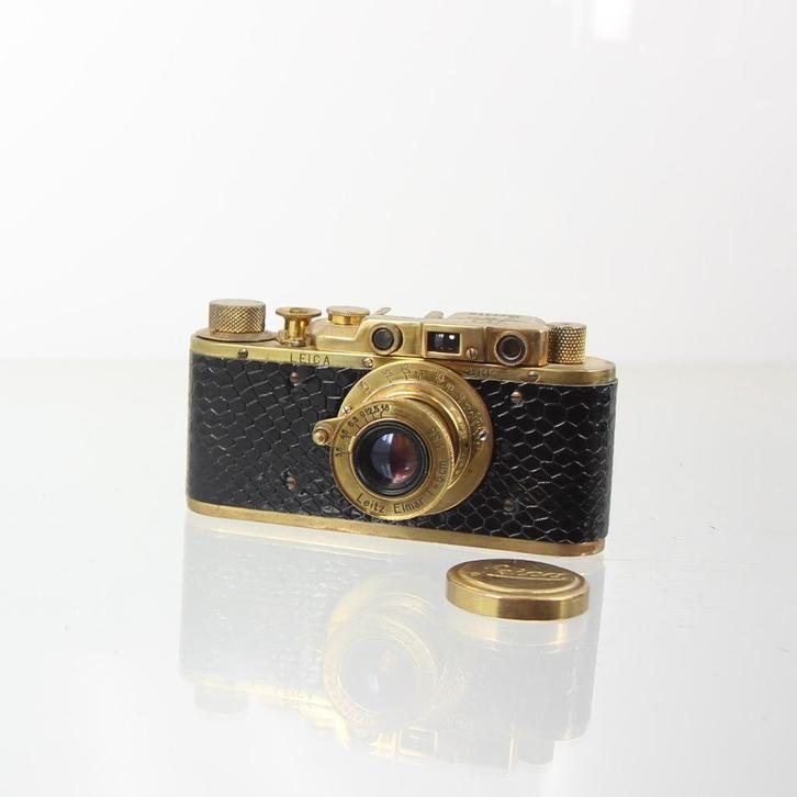 Mooie Leica II copy in 'gold with lizard skin', Audio, Tv en Foto, Fotocamera's Analoog, Leica, Verzenden