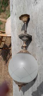 Prachtige oude koperen lamp met glazen bol..., Antiek en Kunst, Ophalen of Verzenden
