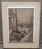 Huile sur panneau péniche a quai signe Auguste de roisin, Ophalen of Verzenden